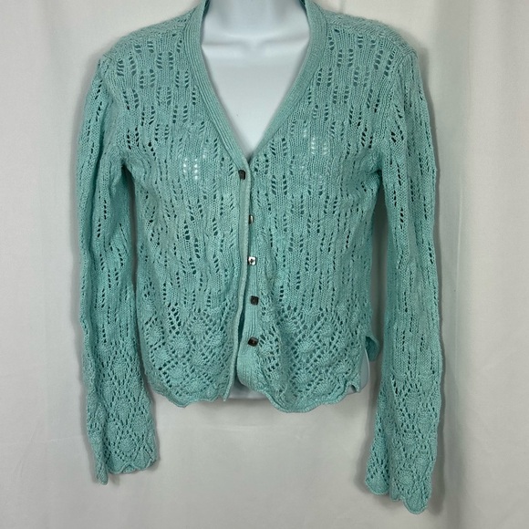 J. Jill Sweaters - J.Jill sea-foam blue cotton blend Knit button front Cardigan Sweater SP